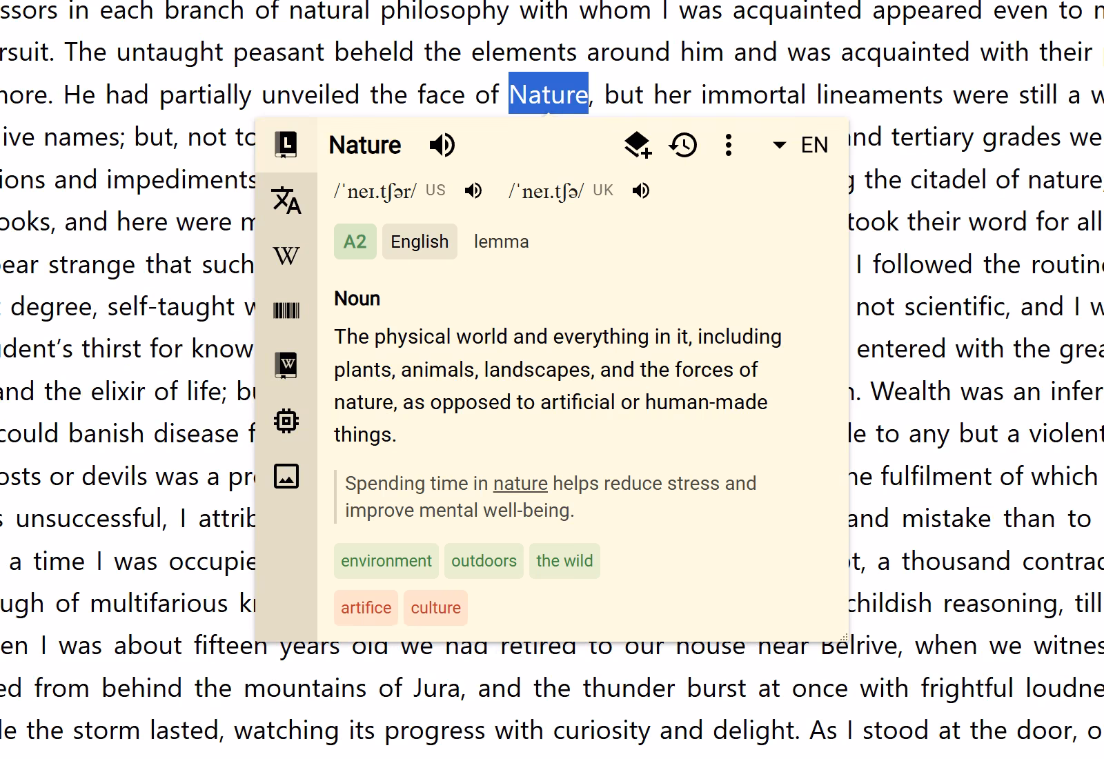 An unpinned Bubble over selected page text, with the resize handle visible in its bottom-right corner