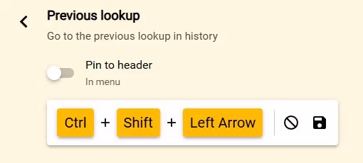 Previous lookup hotkey editor with Control Shift Left Arrow entered