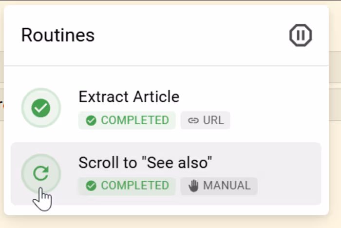 The completed manual Routine with its rerun control available