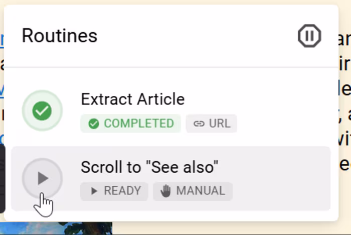 A manual Routine in the Ready state with its run control available