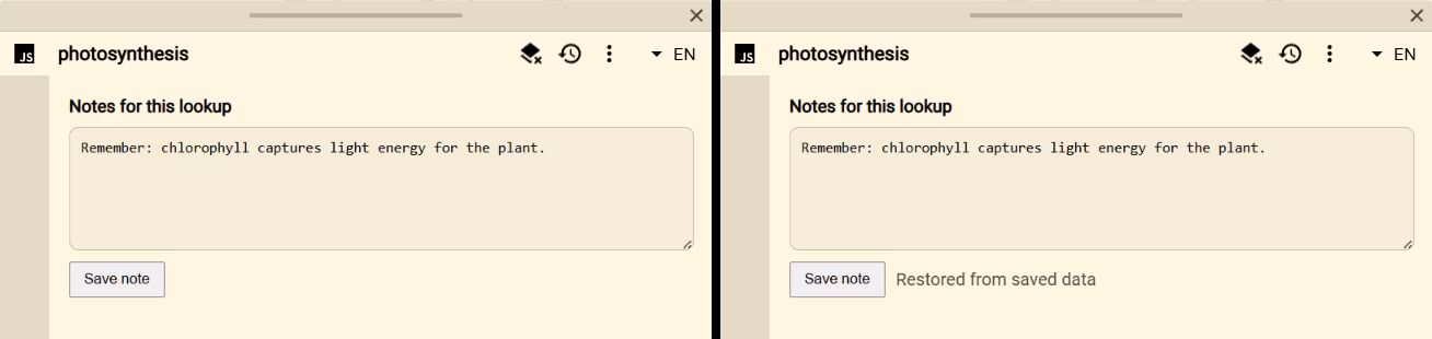 Lookup Notes before saving and with the same note restored from saved data