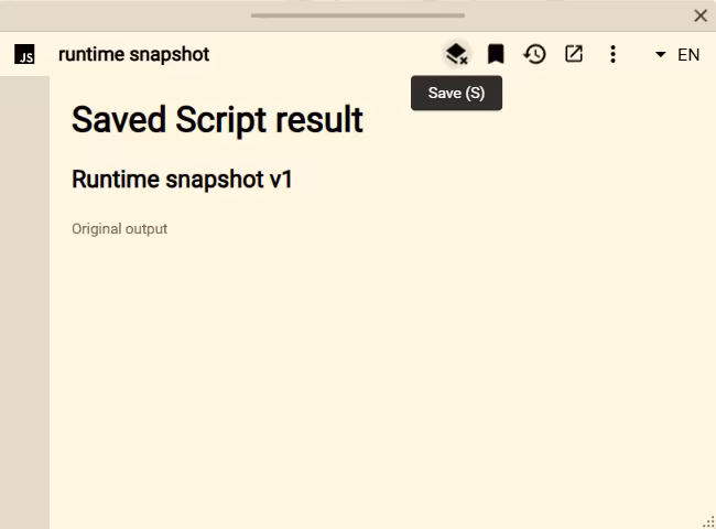 A Script result saved with its original Runtime snapshot v1 output
